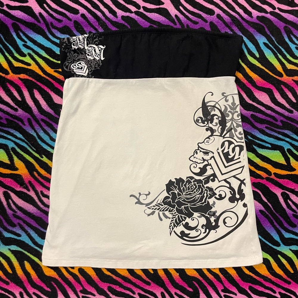 Y2k grunge goth rare 2000s Metal Mulisha Edgy Black and White Tube Top